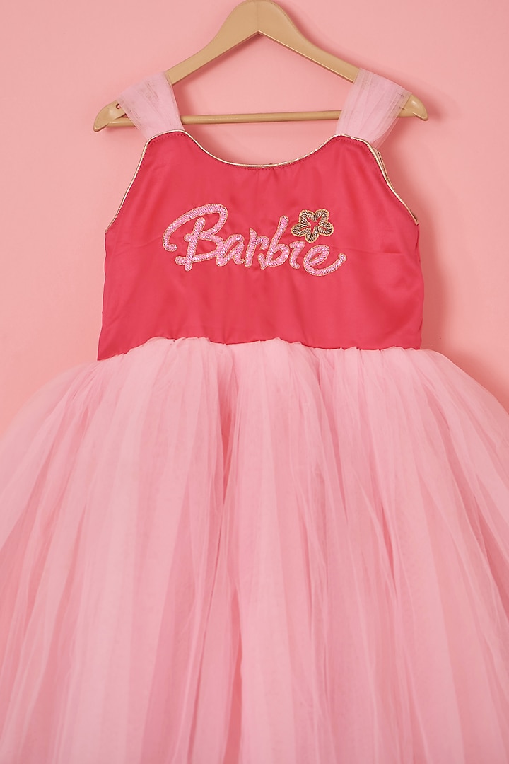 Pink Net & Satin Beads Embroidered Dress For Girls by Lilglam at Pernia's Pop Up Shop