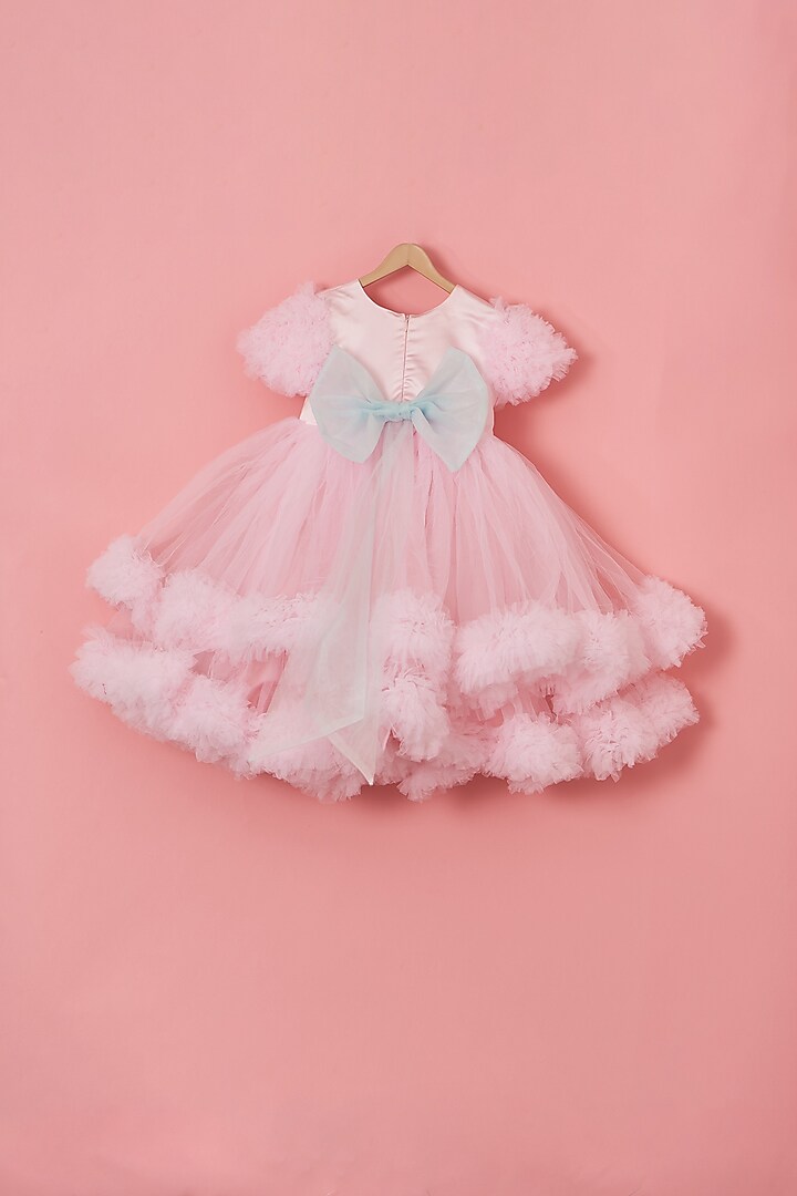 Baby Pink Net & Satin Beads Embroidered Dress For Girls by Lilglam at Pernia's Pop Up Shop
