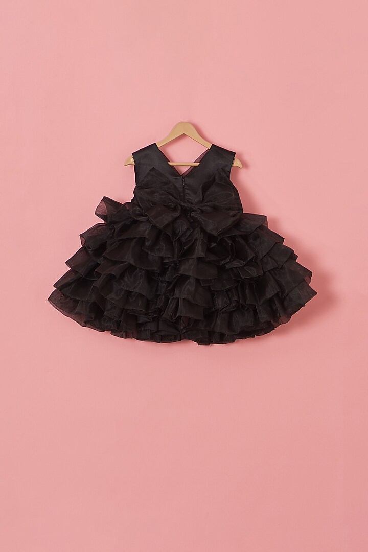 Black Organza & Satin Pearl Embroidered Dress For Girls by Lilglam at Pernia's Pop Up Shop