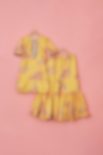 Yellow Silk & Cotton Floral Printed Sharara Set For Girls by Lilglam