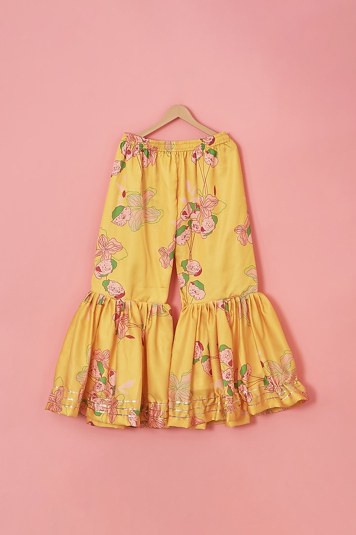 Yellow Silk & Cotton Floral Printed Sharara Set For Girls by Lilglam at Pernia's Pop Up Shop