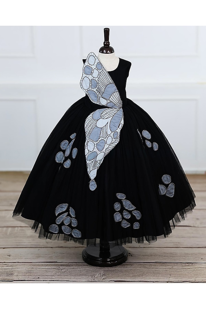Black Net & Satin Gown For Girls by Li & Li Boutique at Pernia's Pop Up Shop