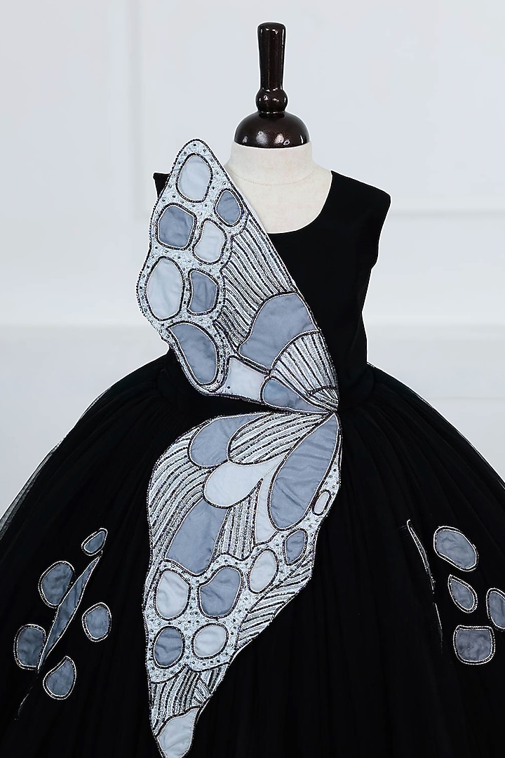 Black Net & Satin Gown For Girls by Li & Li Boutique at Pernia's Pop Up Shop