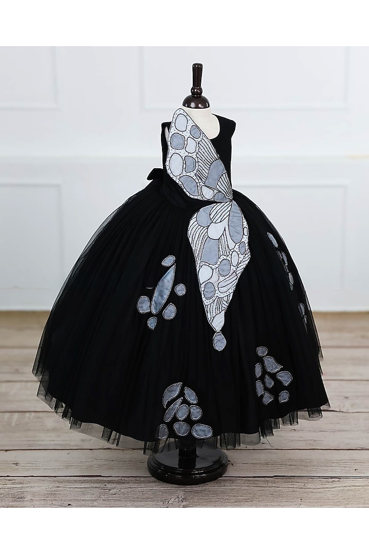 Black Net & Satin Gown For Girls by Li & Li Boutique at Pernia's Pop Up Shop