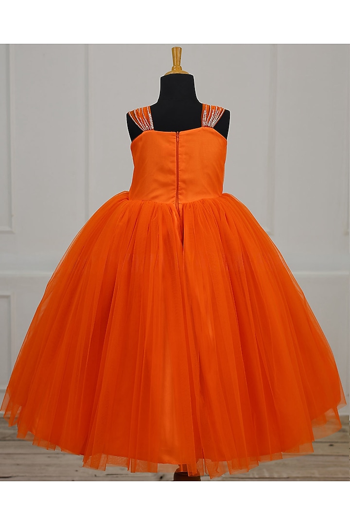 Orange Net & Satin Gown For Girls by Li & Li Boutique at Pernia's Pop Up Shop