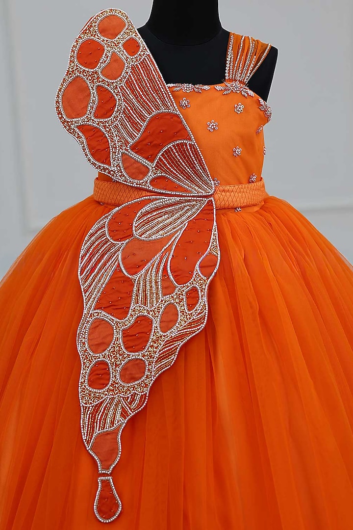 Orange Net & Satin Gown For Girls by Li & Li Boutique at Pernia's Pop Up Shop