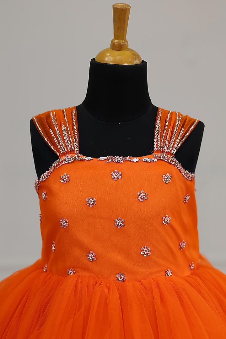 Orange Net & Satin Gown For Girls by Li & Li Boutique at Pernia's Pop Up Shop