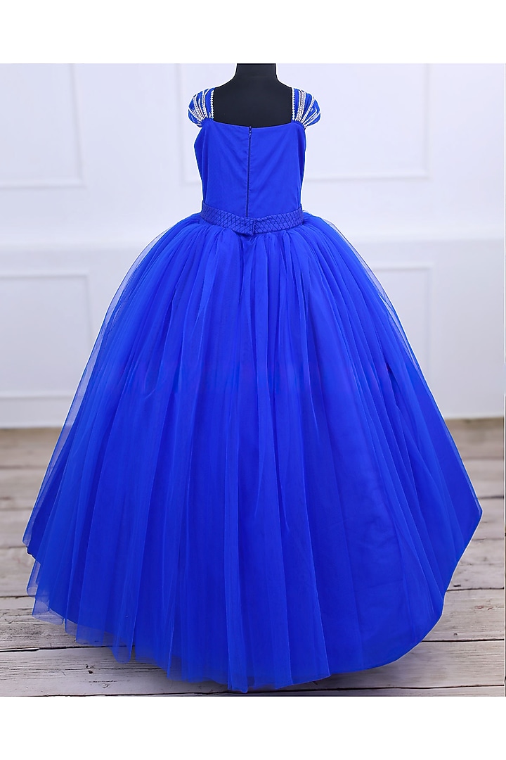 Royal Blue Net & Satin Gown For Girls by Li & Li Boutique at Pernia's Pop Up Shop