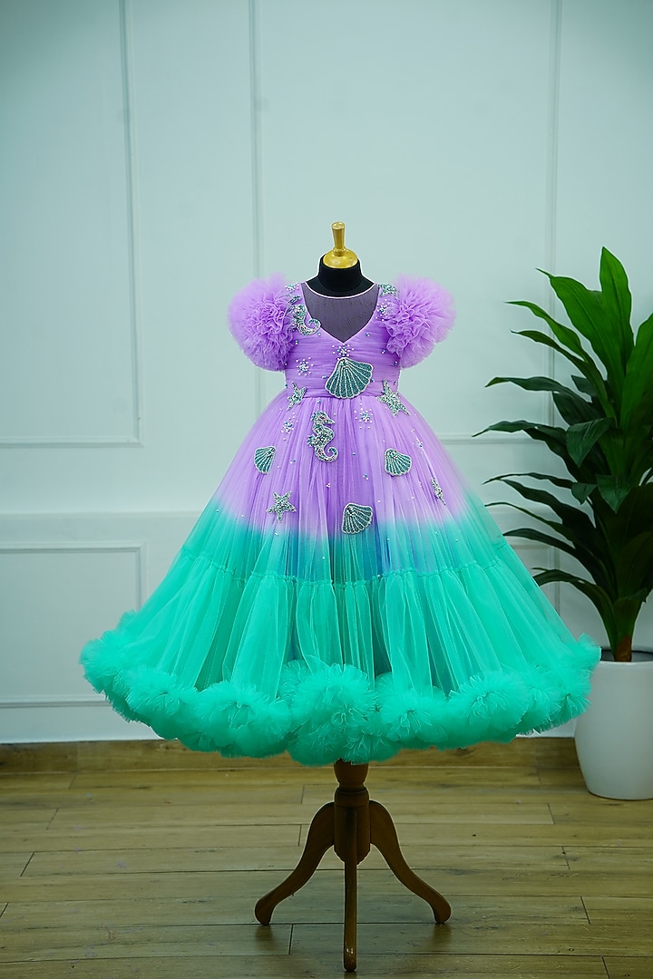 Lavender & Green Net Gown For Girls by Li & Li Boutique at Pernia's Pop Up Shop