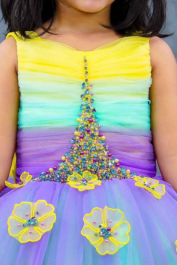 Multi-Colored Net & Satin Embroidered Gown For Girls by Li & Li Boutique at Pernia's Pop Up Shop