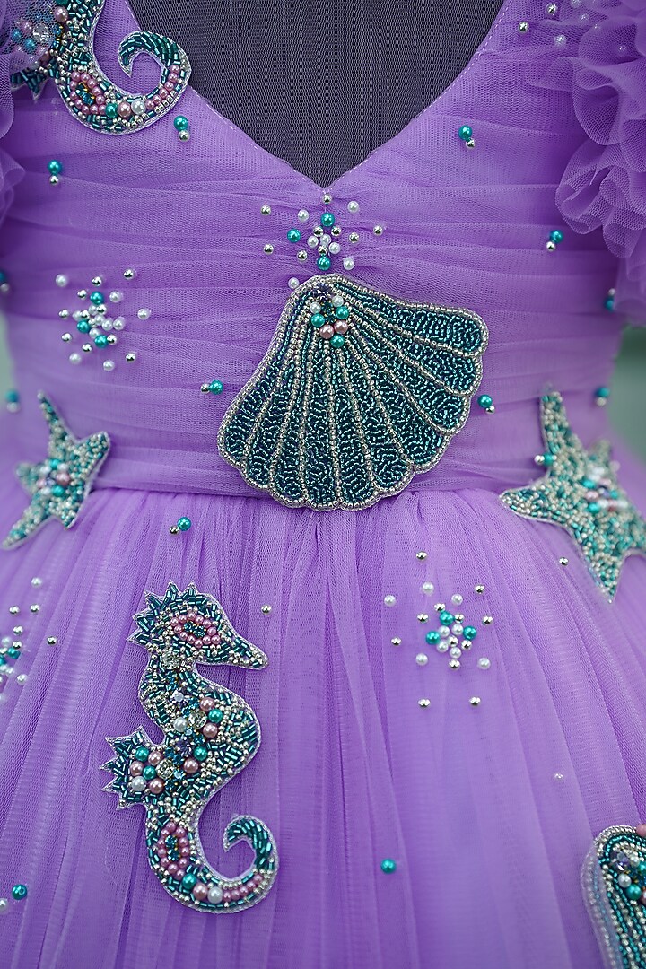 Multi-Colored Net & Satin Embroidered Gown For Girls by Li & Li Boutique at Pernia's Pop Up Shop