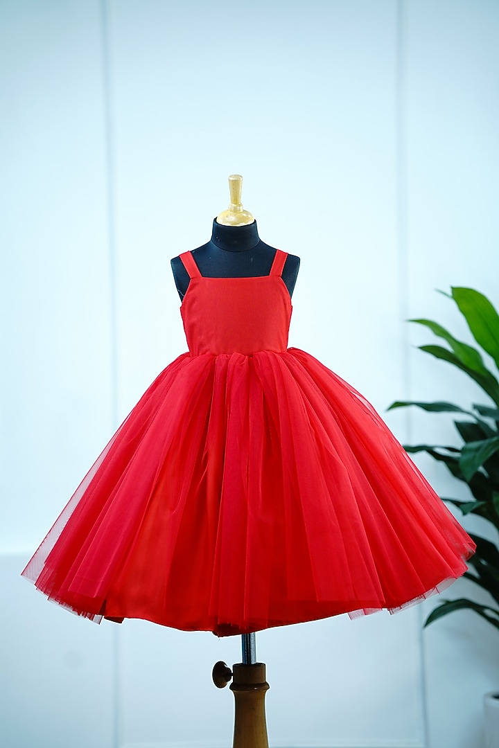 Red Net & Satin Jacket Gown For Girls by Li & Li Boutique at Pernia's Pop Up Shop