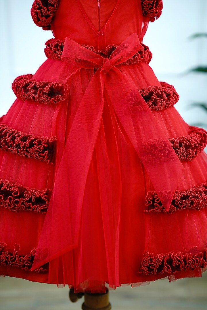 Red Net & Satin Jacket Gown For Girls by Li & Li Boutique at Pernia's Pop Up Shop