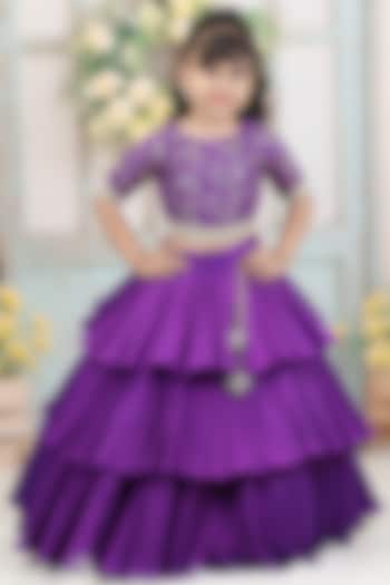 Purple Sequins Net & Taffeta Skirt Set For Girls by Li & Li Boutique at Pernia's Pop Up Shop