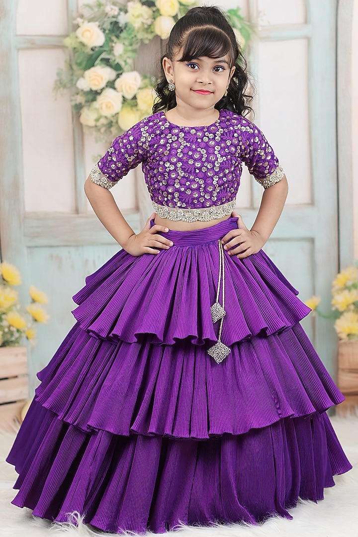 Purple Sequins Net & Taffeta Skirt Set For Girls by Li & Li Boutique at Pernia's Pop Up Shop