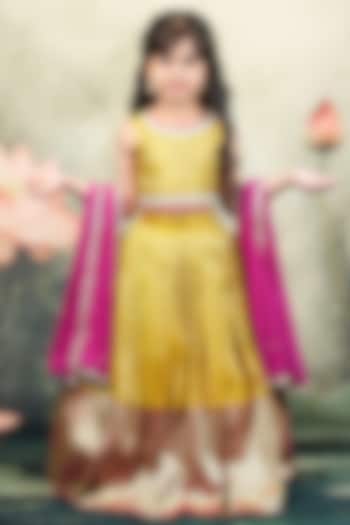 Mustard Brocade Embroidered Lehenga Set For Girls by Li & Li Boutique at Pernia's Pop Up Shop