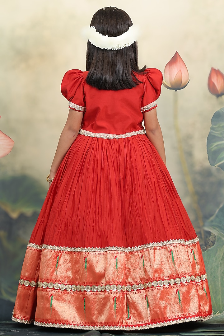 Red Modal Silk Jacket Gown For Girls by Li & Li Boutique at Pernia's Pop Up Shop