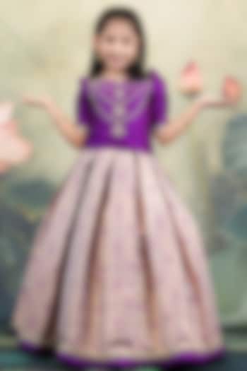 Purple Brocade Skirt Set For Girls by Li & Li Boutique at Pernia's Pop Up Shop
