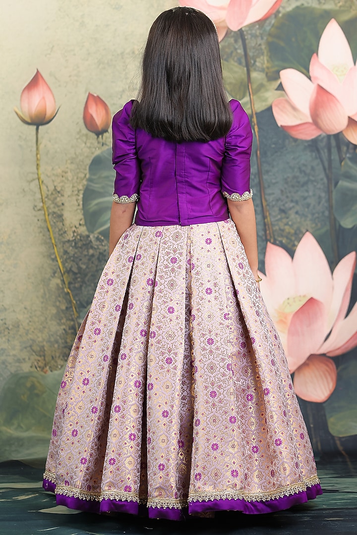 Purple Brocade Skirt Set For Girls by Li & Li Boutique at Pernia's Pop Up Shop