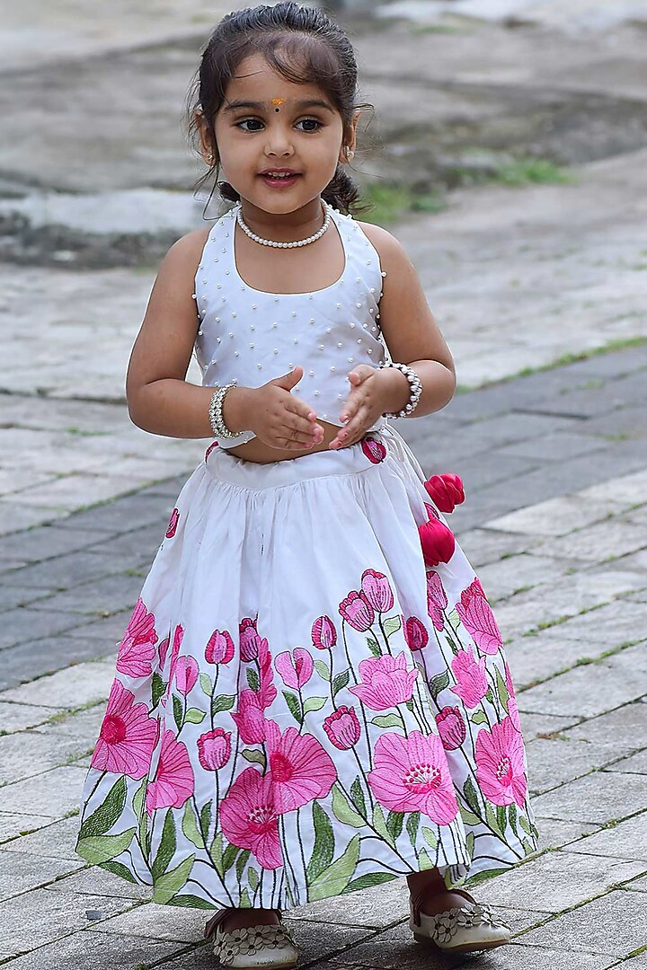 White Slub Skirt Set For Girls by Li & Li Boutique at Pernia's Pop Up Shop