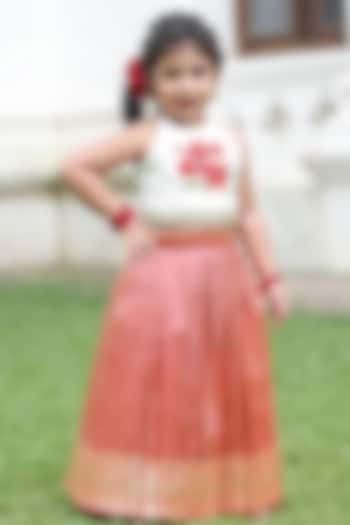 Red Upada Silk Pleated Skirt Set For Girls by Li & Li Boutique at Pernia's Pop Up Shop