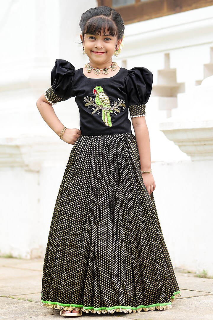 Black Taffeta Pleated Skirt Set For Girls by Li & Li Boutique at Pernia's Pop Up Shop