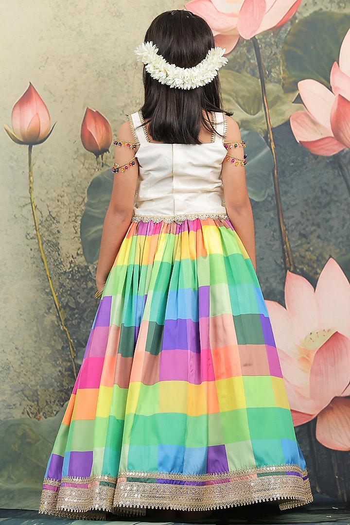 Multi-Colored Slub Checkered Skirt Set For Girls by Li & Li Boutique at Pernia's Pop Up Shop