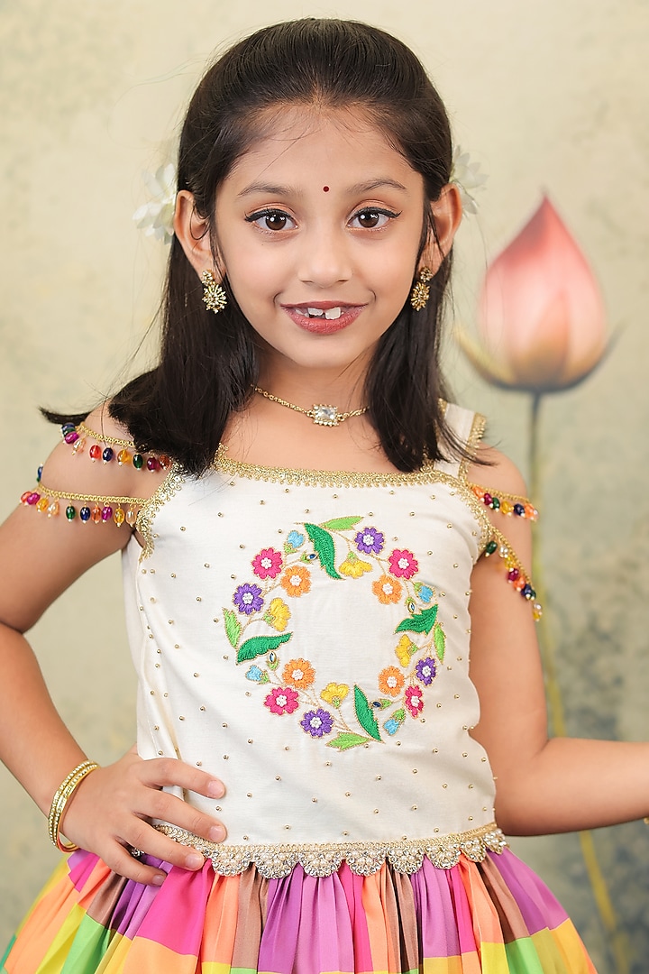Multi-Colored Slub Checkered Skirt Set For Girls by Li & Li Boutique at Pernia's Pop Up Shop