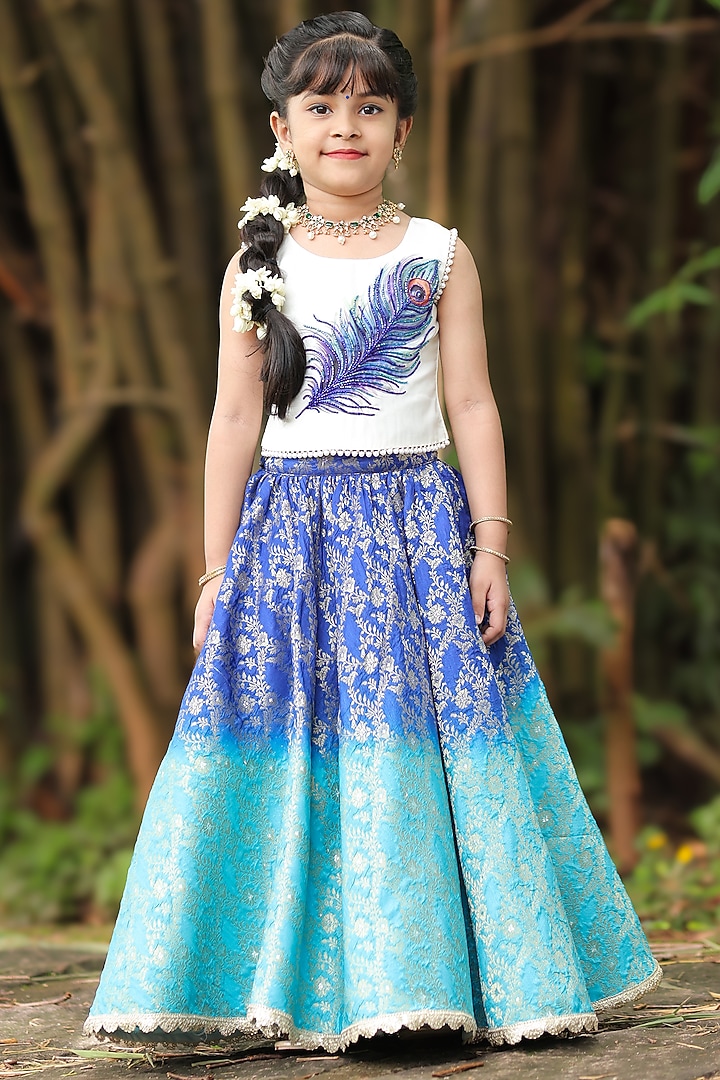 Royal Blue & Sky Blue Brocade Skirt Set by Li & Li Boutique at Pernia's Pop Up Shop