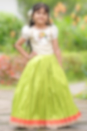 Lime Green Taffeta Skirt Set For Girls by Li & Li Boutique at Pernia's Pop Up Shop