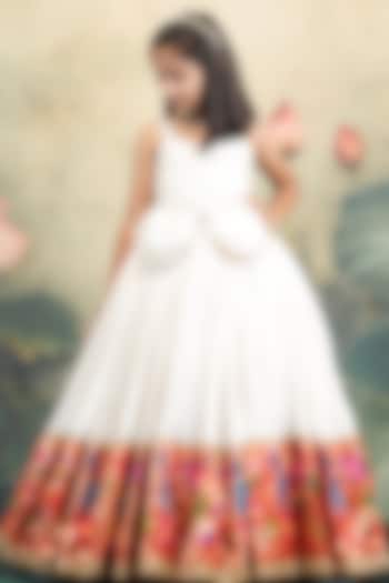 Pearl White Cotton Slub Floral Dress For Girls by Li & Li Boutique at Pernia's Pop Up Shop