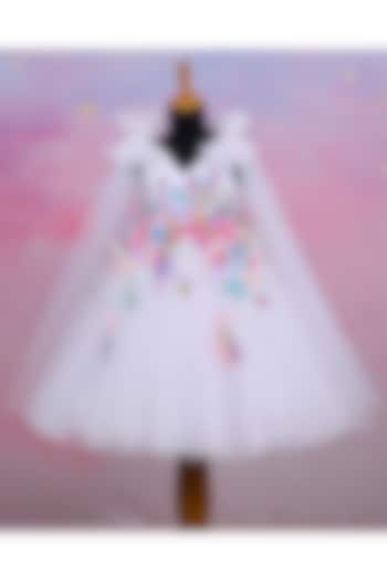 White Net & Satin Embroidered Gown For Girls by Li & Li Boutique at Pernia's Pop Up Shop