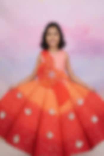 Orange Satin & Organza Embroidered Gown For Girls by Li & Li Boutique at Pernia's Pop Up Shop