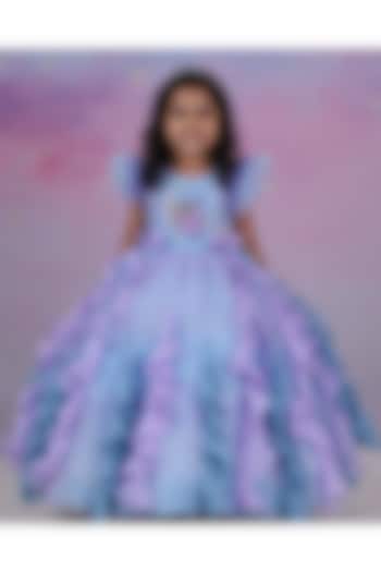 Sky Blue Net & Satin Embroidered Gown For Girls by Li & Li Boutique at Pernia's Pop Up Shop