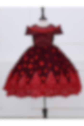 Dark Burgundy Net & Satin Embroidered Gown For Girls by Li & Li Boutique at Pernia's Pop Up Shop