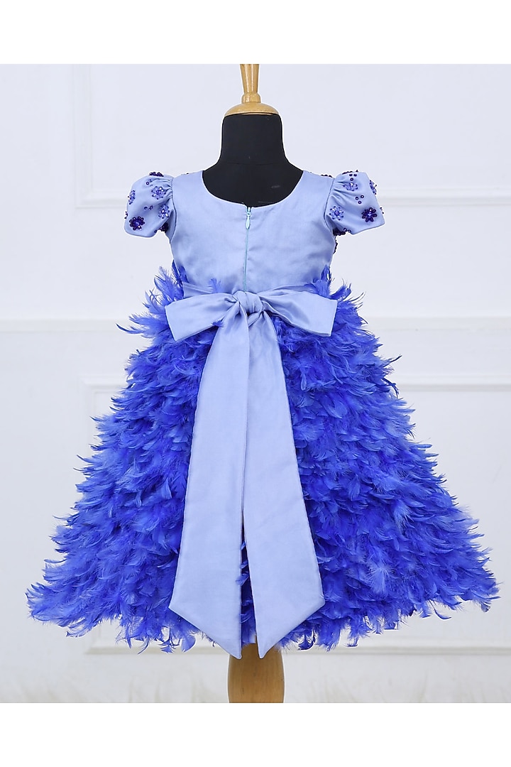 Royal Blue Net & Satin Embroidered Gown For Girls by Li & Li Boutique at Pernia's Pop Up Shop