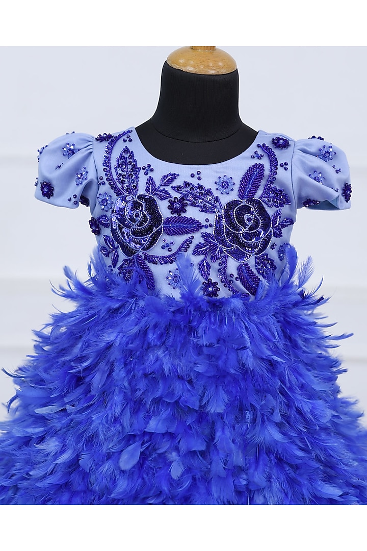 Royal Blue Net & Satin Embroidered Gown For Girls by Li & Li Boutique at Pernia's Pop Up Shop