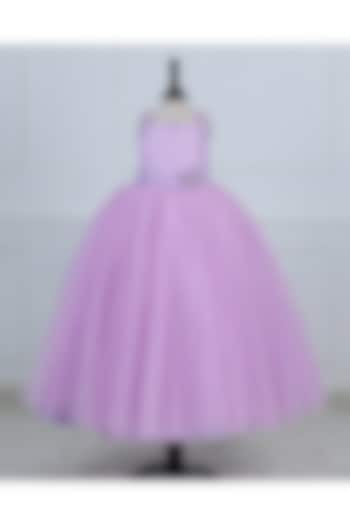 Lavender Net & Satin Embroidered Gown For Girls by Li & Li Boutique at Pernia's Pop Up Shop