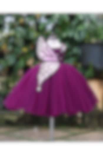 Plum Purple Net & Satin Embroidered Gown For Girls by Li & Li Boutique at Pernia's Pop Up Shop