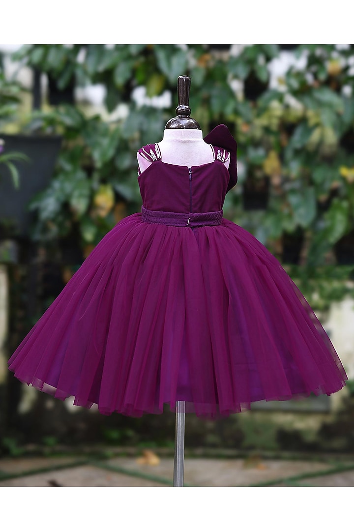 Plum Purple Net & Satin Embroidered Gown For Girls by Li & Li Boutique at Pernia's Pop Up Shop