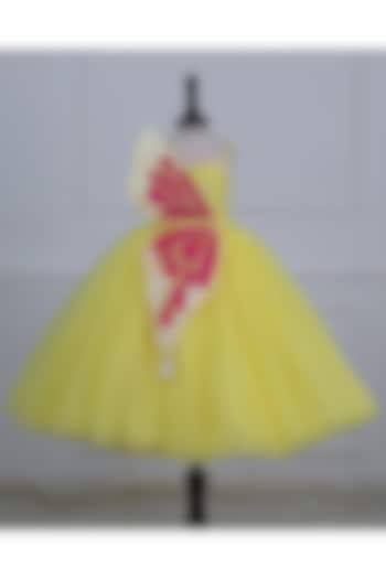 Macaroon Yellow Net & Satin Embroidered Gown For Girls by Li & Li Boutique at Pernia's Pop Up Shop