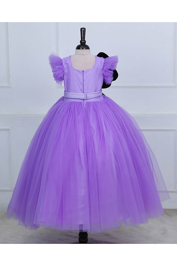 Lavender Net & Satin Embroidered Gown For Girls by Li & Li Boutique at Pernia's Pop Up Shop