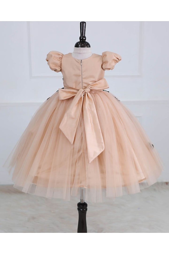 Biscuit Brown Net & Satin Embroidered Gown For Girls by Li & Li Boutique at Pernia's Pop Up Shop