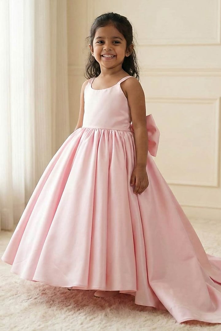 Baby Pink Imported Satin Gown For Girls by Li & Li Boutique at Pernia's Pop Up Shop