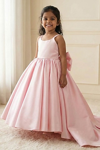 Baby Pink Imported Satin Gown For Girls by Li & Li Boutique