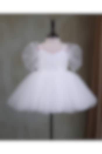 White Net & Satin Embroidered Gown For Girls by Li & Li Boutique at Pernia's Pop Up Shop