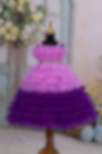 Light Lavender Net & Satin Embroidered Dress For Girls by Li & Li Boutique at Pernia's Pop Up Shop