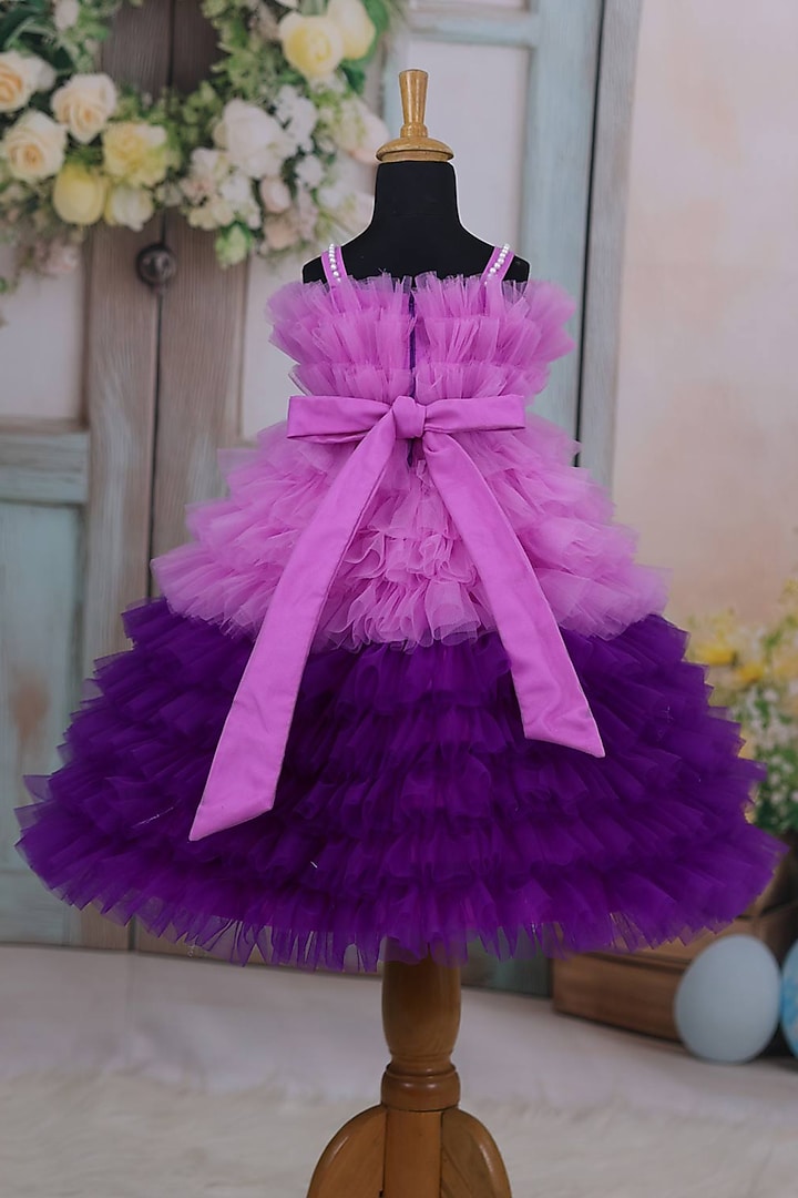 Light Lavender Net & Satin Embroidered Dress For Girls by Li & Li Boutique at Pernia's Pop Up Shop