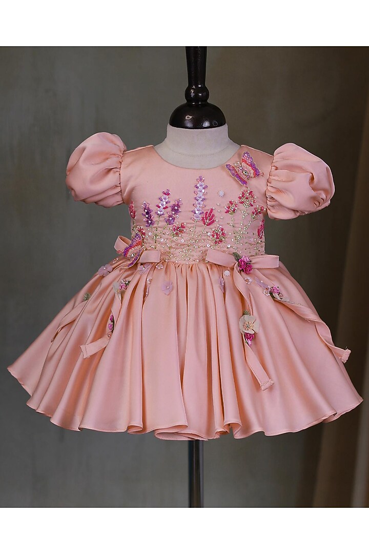 Peach Imported Satin Embroidered Dress by Li & Li Boutique at Pernia's Pop Up Shop