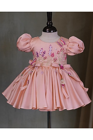 Peach Imported Satin Embroidered Dress by Li & Li Boutique